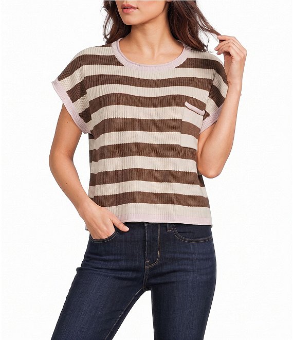 Originality Striped Boxy Pocket Knit Top
