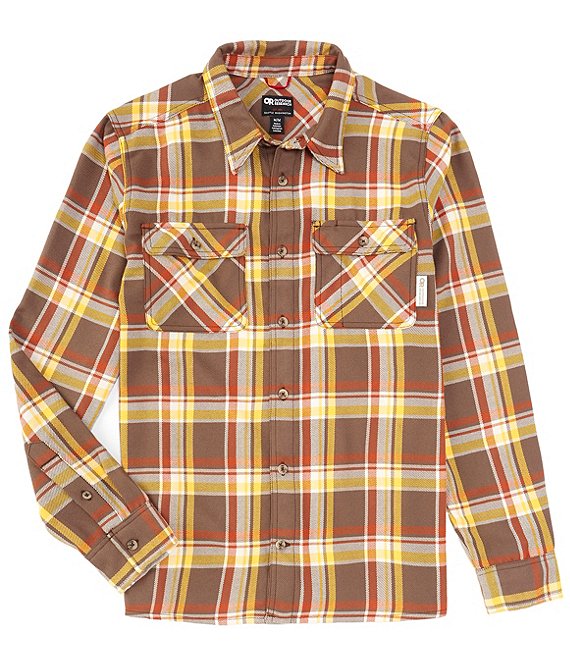 Outdoor Research Performance Stretch Feedback Hickory Plaid Flannel Twill Long Sleeve Woven Shirt