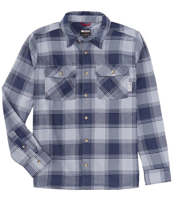 Outdoor Research Performance Stretch Feedback Slate Plaid Flannel Twill Long Sleeve Woven Shirt