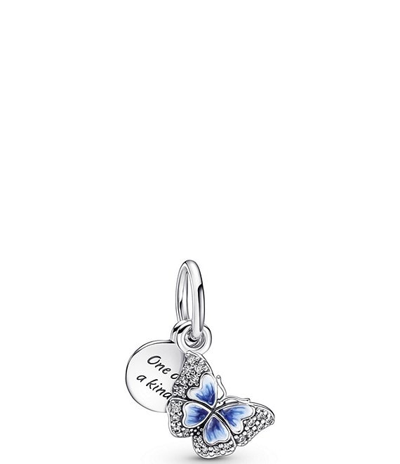 Pandora Blue Butterfly & Quote Double Dangle Sterling Silver Charm