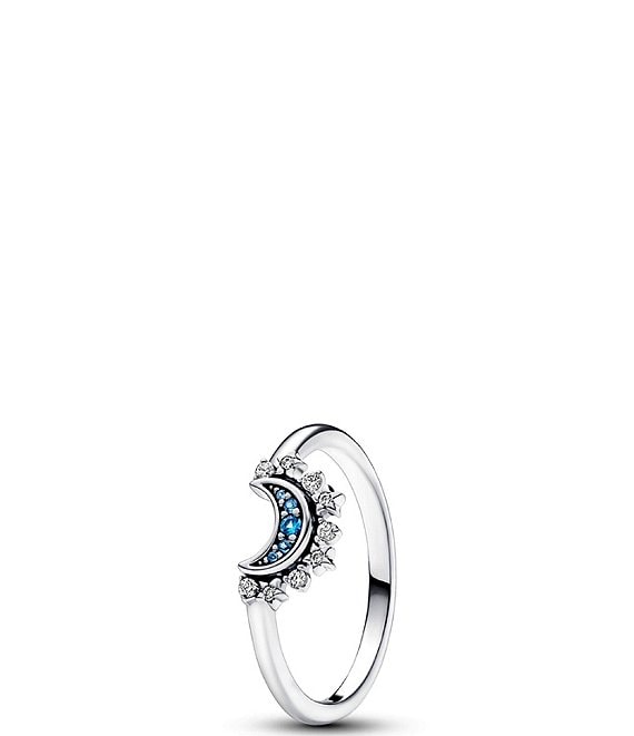 Pandora Celestial Blue Sparkling Moon Sterling Silver Ring