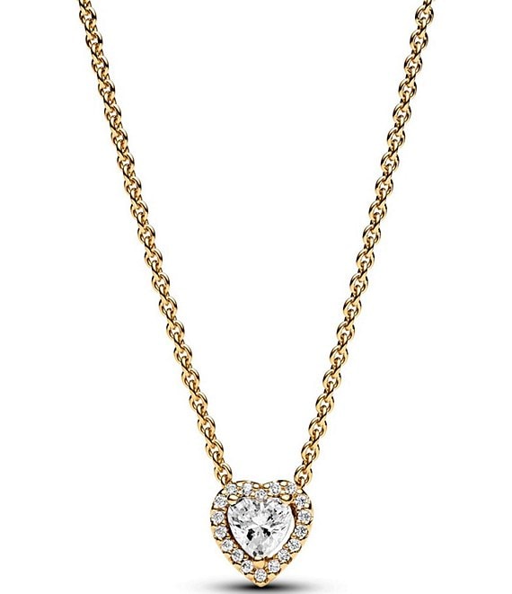 Pandora Elevated CZ Gold Heart Short Pendant Necklace