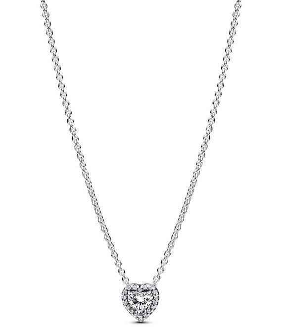 Pandora Elevated CZ Sterling Silver Heart Short Pendant Necklace
