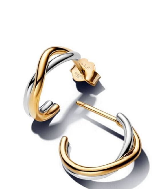 Pandora Organically Shaped Two-Tone Open Hoop Earrings