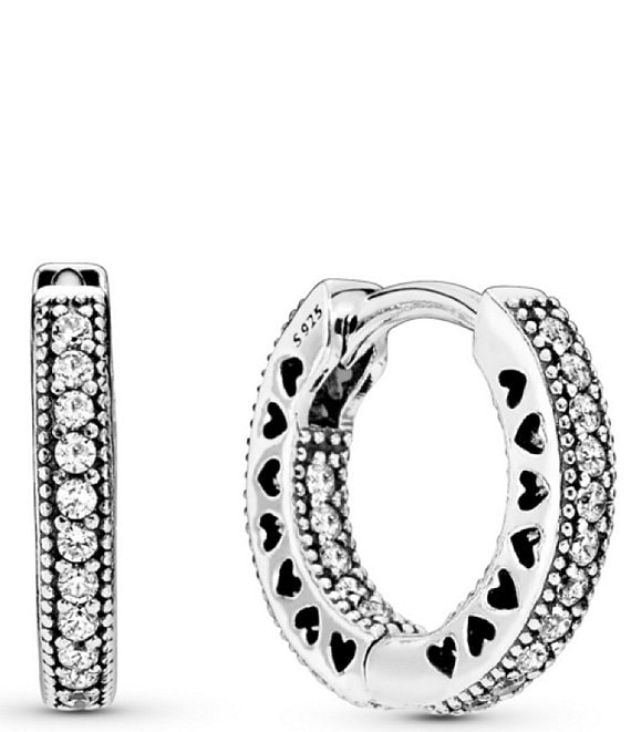 Pandora Pave Heart Sterling Silver Hoop Earrings