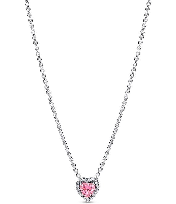Pandora Pink Elevated Heart Short Pendant Sterling Silver Necklace