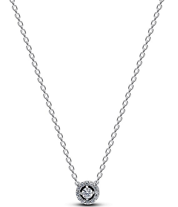 Pandora Round Pave Halo Sterling Silver Pendant Necklace