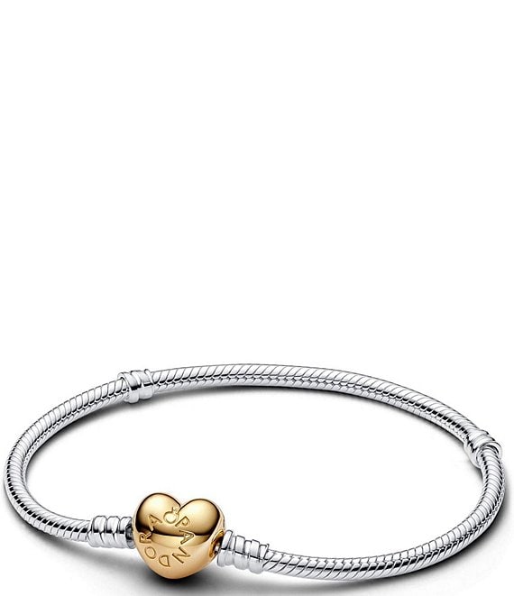 Pandora Two Tone Heart Clasp Snake Charm Bracelet