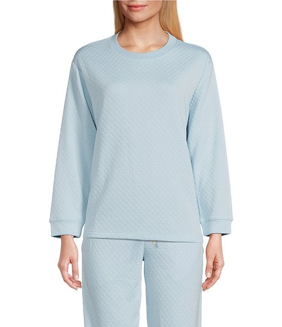 Color:Capri Blue - Image 1 - Beautiful Basic Cozy Quilted Long Sleeve Sleep Top