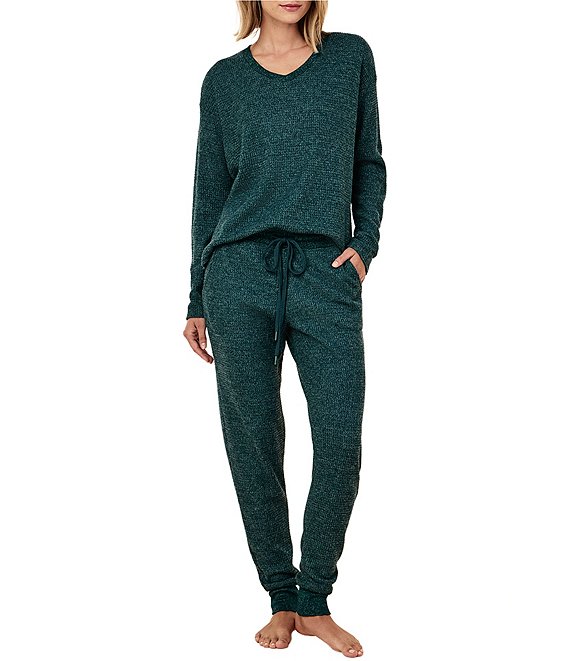 Papinelle Long Sleeve V-Neck Waffle Knit Coordinating Lounge Set