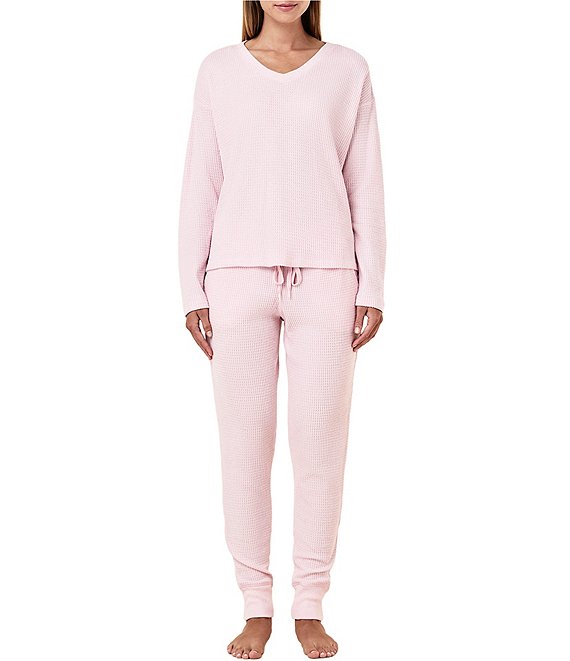 Papinelle Long Sleeve V-Neck Waffle Knit Coordinating Lounge Set