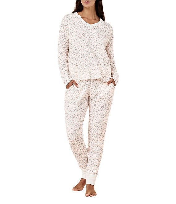 Papinelle Rosette Ditsy Print Long Sleeve V-Neck Knit Pajama Set