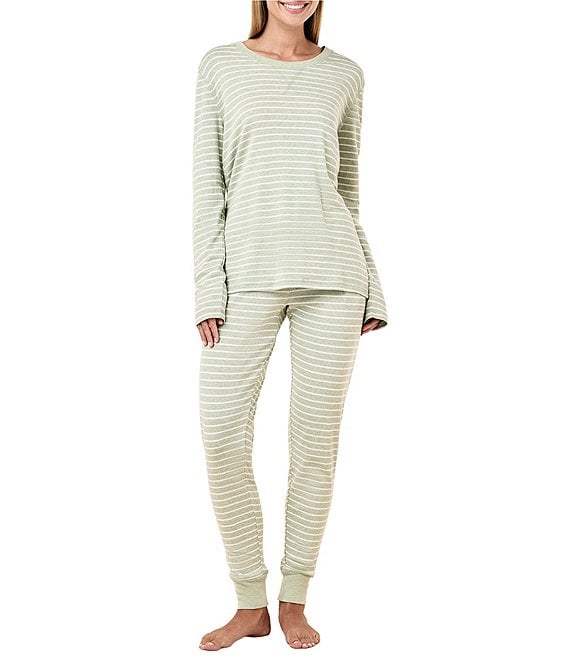 Papinelle Striped Long Sleeve Crew Neck Knit Pajama Set