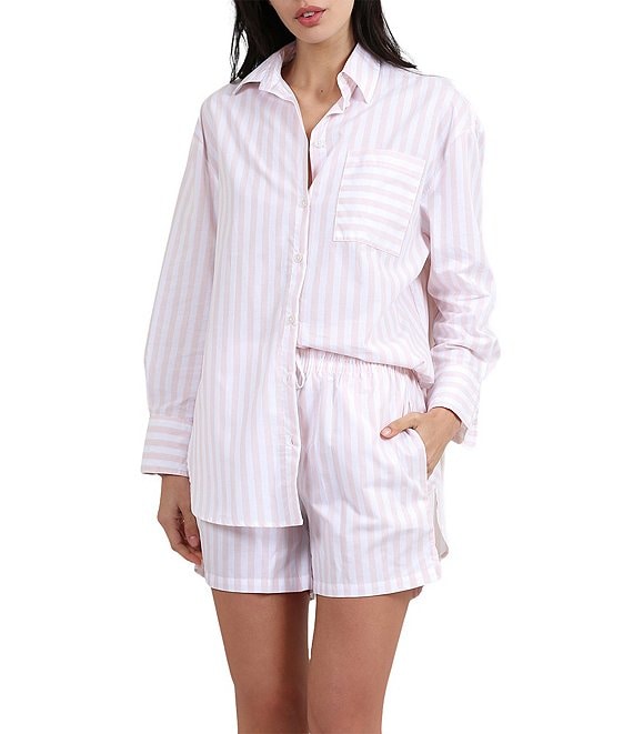 Papinelle Striped Long Sleeve Notch Collar & Shorty Woven Pajama Set ...