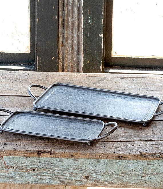 Park Hill Cafe Collection Galvanized Metal Rectangle Serving Tray, Set of 2