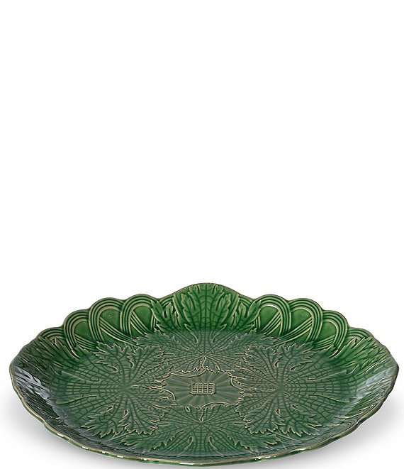 Color:Green - Image 1 - Green Glazed Ceramic Grape Leaf Woven Basket Pattern Serving Plate