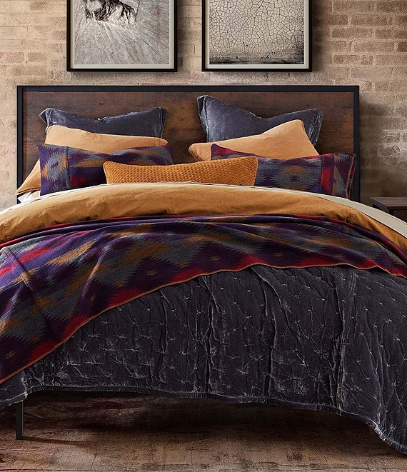 HiEnd Accents x Paseo Road Western Geometric Print Gila Wool Blend Bed Blanket, Violet/Multi - Image 1
