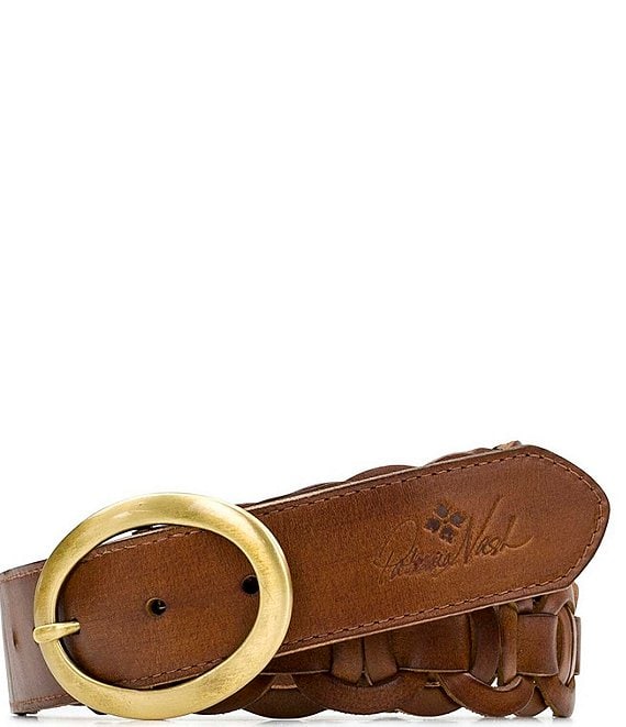 Color:Cognac - Image 1 - 1.5#double; Varriano Chain link Leather Belt
