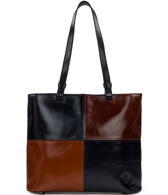 Patricia Nash Brown Patchwork Leather Whip Stitch Tote Shoulder Bag