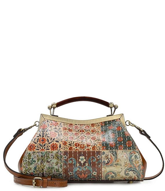 Patricia Nash Kelmscott Nordic Floral Patchwork Top Handle Frame Satchel Bag