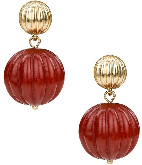Patricia Nash Large Bead Drop Earrings, Red/Gold - Image 1