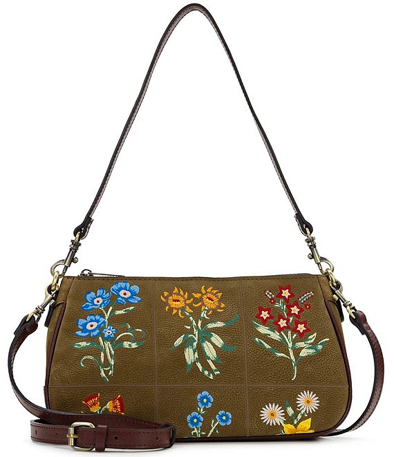 Patricia Nash Nova Floral Leather Shoulder Bag, Khaki - Image 1