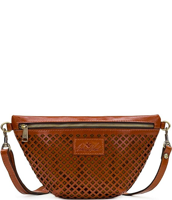 Color:Tan - Image 1 - Perforated Vegetable Tan Tinchi Leather Belt Bag