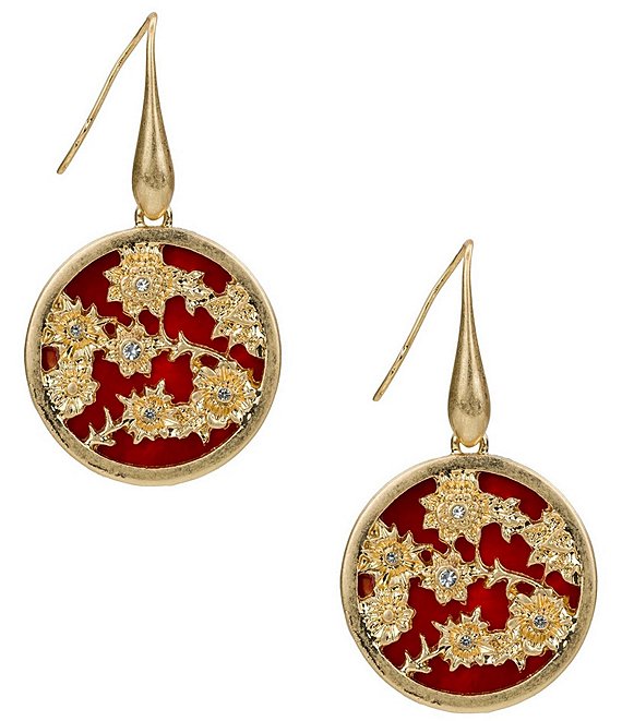 Patricia Nash Round Red Flower Drop Earrings