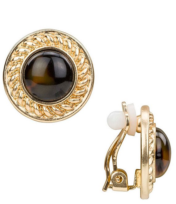 Patricia Nash Tortoise Button Clip Stud Earrings