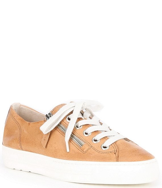 Color:Cuo Beige - Image 1 - Lacey Leather Zip Sneakers