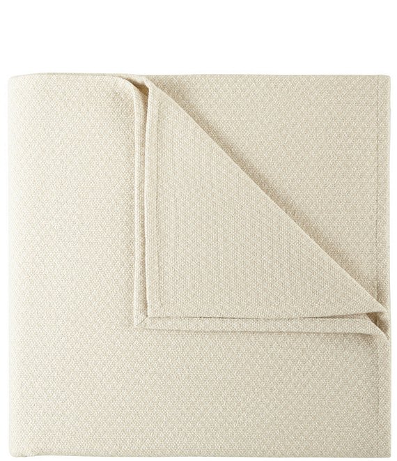 Peacock Alley Vineyard Basket Weave Patterned Cotton Throw Blanket, Linen - Image 1