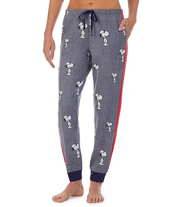 Color:Grey Heather Print - Image 1 - Brushed French Terry Knit Snoopy Print Coordinating Sleep Joggers