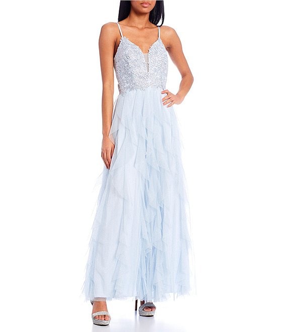 Pear Culture Embellished Sequin Bodice Tulle Corkscrew Gown | Dillard's