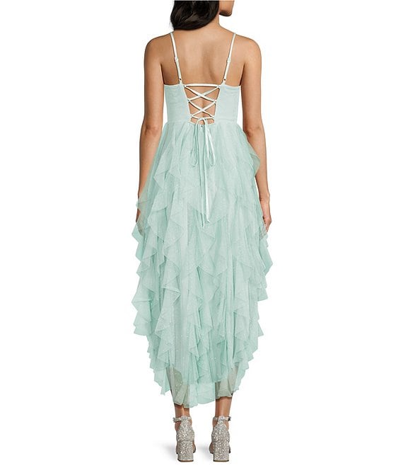 glitter high low dress Black Glitter Tulle Tiered High Low A-line Prom Dresses, CP0947 US6 / As Pic