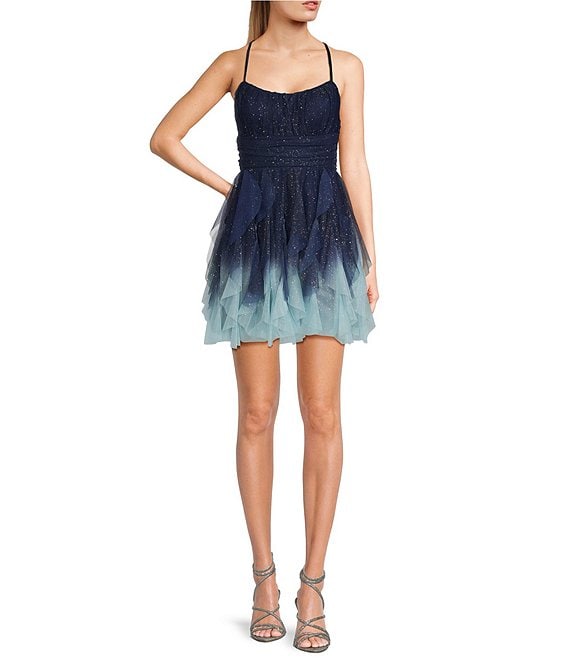 Pear Culture Sleeveless Glitter Ombre Corkscrew Dress 7