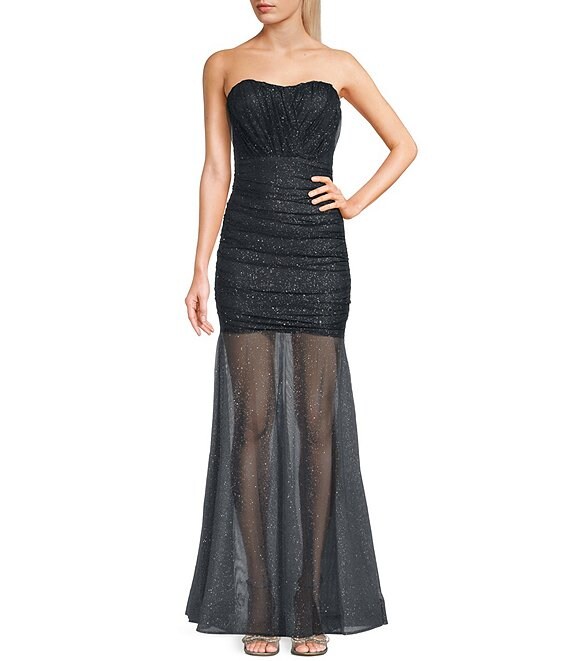 Pear Culture Strapless Glitter Ruched Mermaid Dress | Dillard's