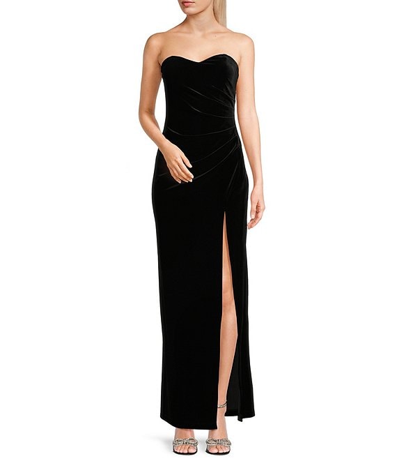 Pear Culture Strapless Ruched Velvet Long Dress | Dillard's