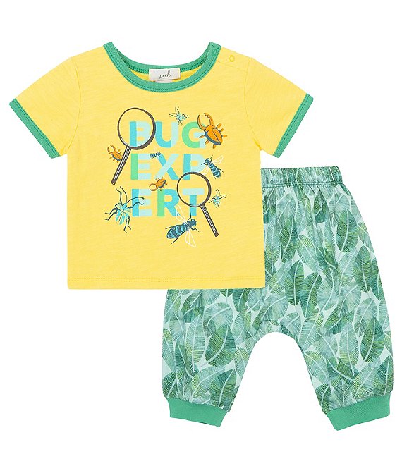 Peek Baby Boys 6-24 Months Bug Expert Short Sleeve Ringer Tee & Printed Pant 2-Piece Set