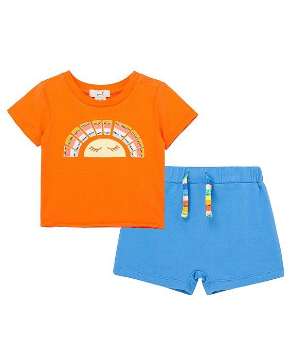 Peek Baby Boys 6-24 Months Short Sleeve Sun Graphic Jersey Tee & Solid Terry Shorts 2-Piece Set