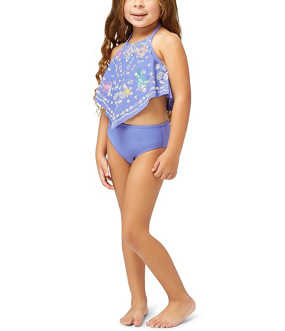 Peek Girls 2T-12 Halter Bandana Print Embroidery 2-Piece Swim Set