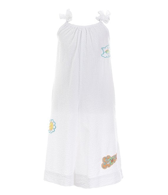Color:White - Image 1 - Little Girls 2T-12 Sleeveless Swiss Dot Embroidered Patchwork Jumpsuit