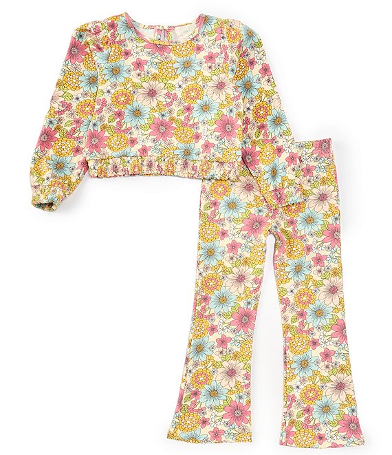 Long Sleeves Elastic Waist Floral Print Matching Set Long Sleeves Elastic Waist Floral Print Matching Set