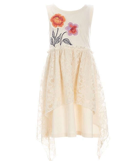 Color:Off-White - Image 1 - Little/Big Girls 2T-12 Sleeveless Rose-Appliqued Lace Dress