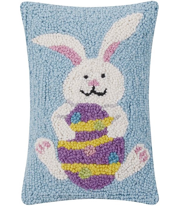 Peking Handicraft Easter Bunny Purple Egg Hooked Wool Throw Pillow
