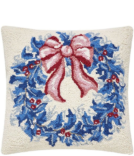 Peking Handicraft Holiday Collection Chinoiserie Wreath Wool Hook Pillow