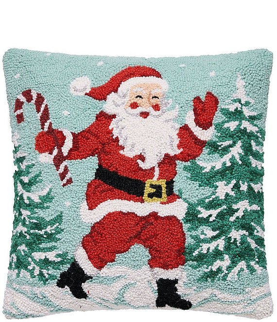 Peking Handicraft Holiday Collection Santa with Candy Cane Wool Hook Pillow