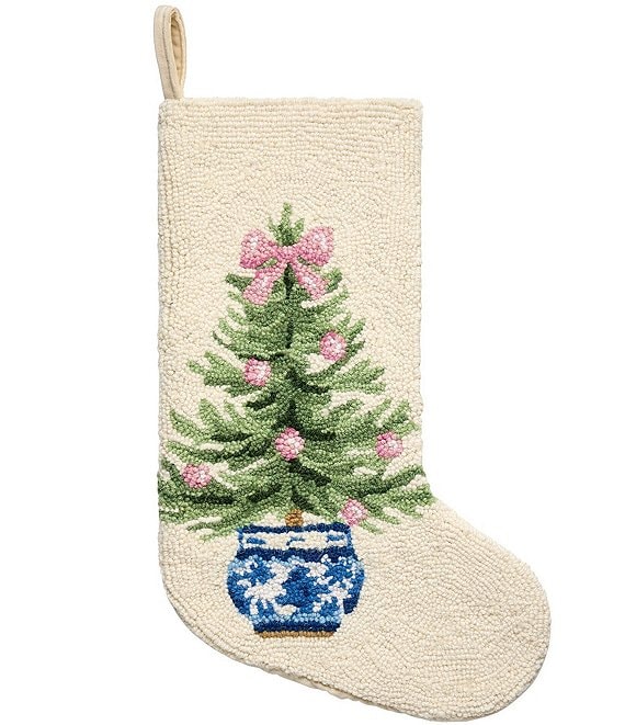 Peking Handicraft Holiday Tree Chinoiserie Wool Hook Stocking