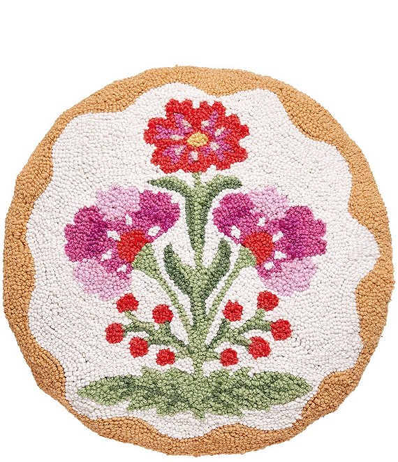 Peking Handicraft Mughal Flower Hook Round Pillow