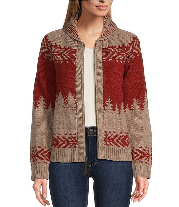 Pendleton Alpine Lambswool Graphic Knit Pattern Shawl Collar Long