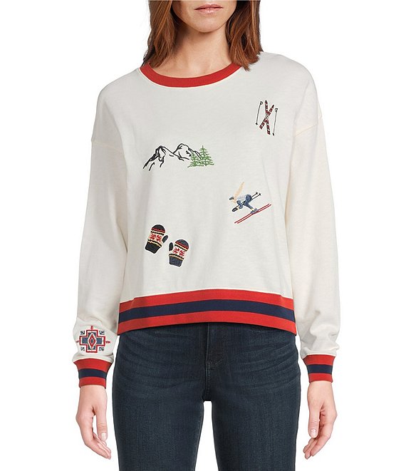 Pendleton French Terry Ski Graphic Embroidered Crew Neck Long Sleeve Pullover